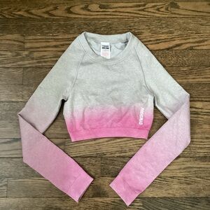 Gymshark Adapt Ombre Seamless Long Sleeve crop athletic top Size XS pink grey